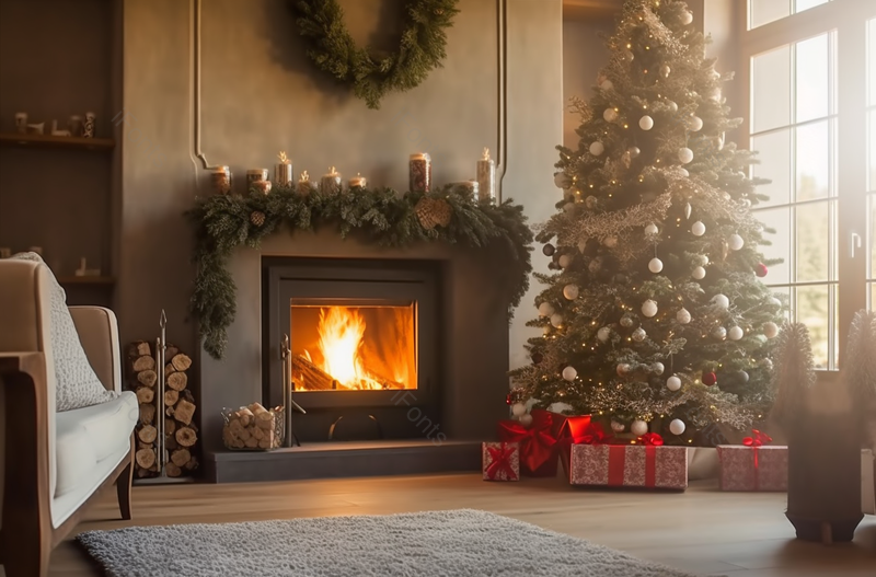 壁炉和圣诞树起居室摄影图,高清,摄影图,摄影图片,图片大全,摄影图免费下载